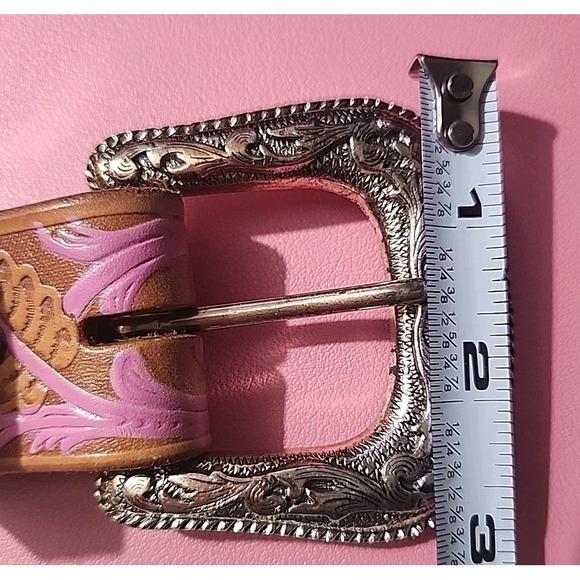 Hand Tooled &‎ Painted Leather Belt AB Swarovski Iridescent Crystals Custom M/L - Picture 13 of 14